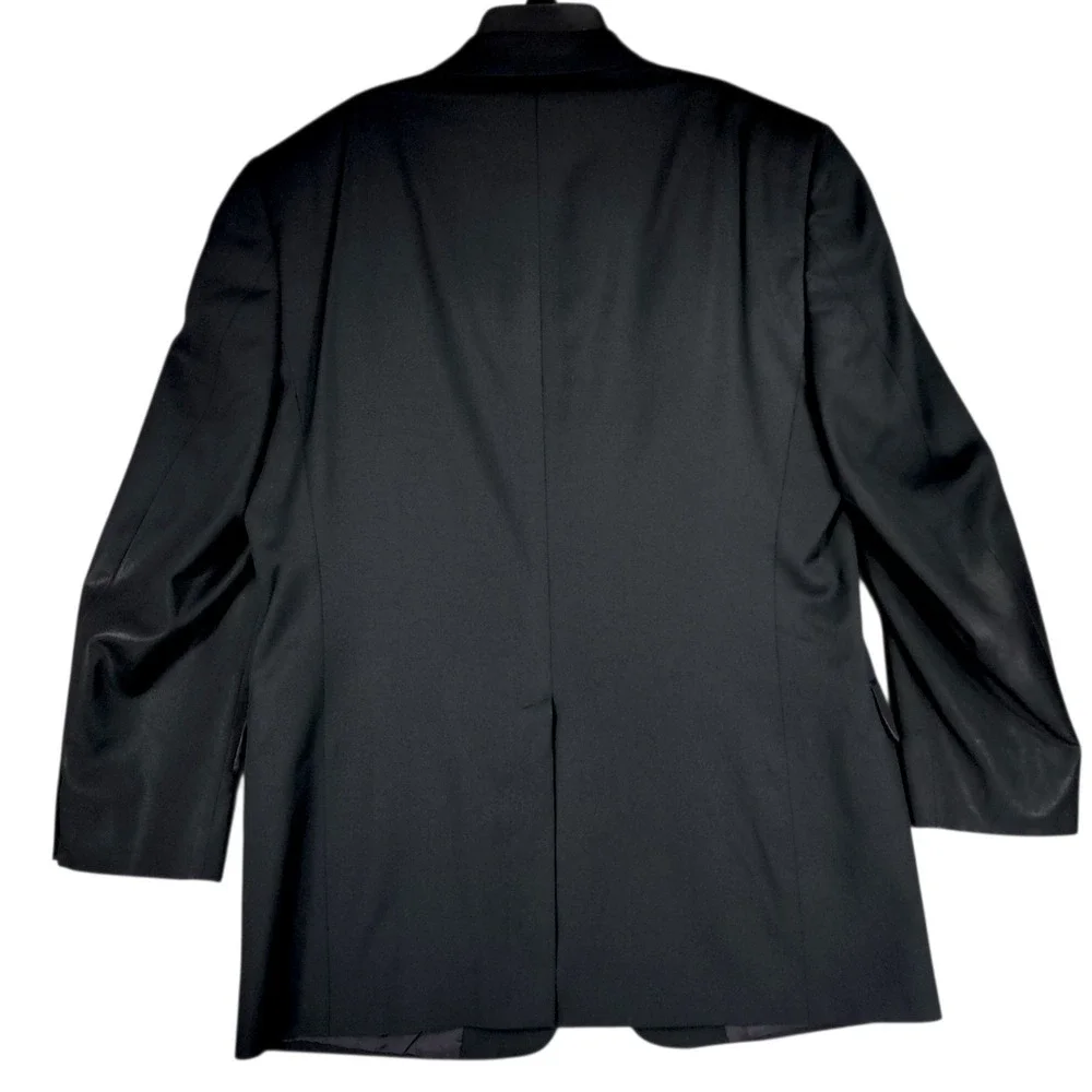 Vtg Hart Schaffner Marx Blazer 41R‎ Men Black Wool Gold Trumpeter Shiny USA